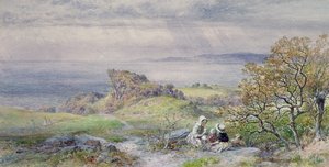 Rannikkokohtaus lasten kanssa etualalla, 1800-luku
